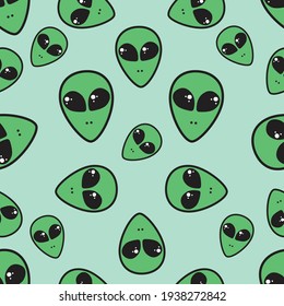 Seamless alien pattern. Hand drawn doodle background for textile, fashion wear, wrapping