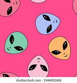 Seamless alien pattern. Hand drawn doodle background for textile, fashion wear, wrapping paper.