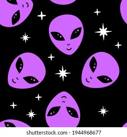 Seamless alien pattern. Hand drawn doodle background for textile, fashion wear, wrapping paper.