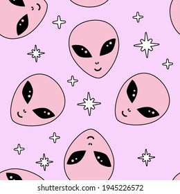 Seamless alien pattern. Hand drawn doodle background for textile, fashion wear, wrapping paper.