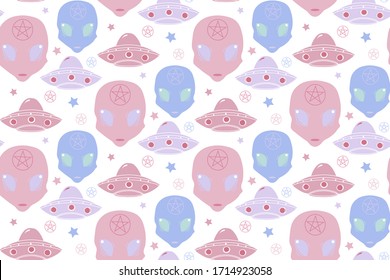 Patrón de extraterrestres sin problemas en colores azul y rosa 