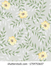 seamless all over vector leaves and flower pattern on background