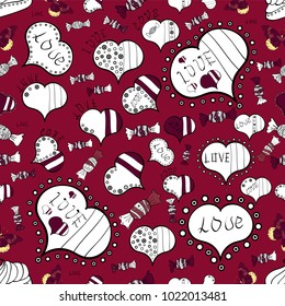 Seamless All you need is love quote with hearts. Vector illustration. Design. Textile graphic t shirt print on red, white and black colors.