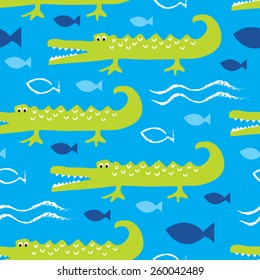 Seamless Alligator Crocodile Pattern Vector Illustration