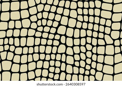 Seamless alligator skin pattern featuring soft rounded black scales on beige color background.