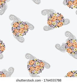 seamless allover flower with paisley pattern on white background