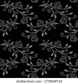 seamless allover flower with stripe design on black background