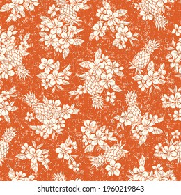 Seamless aloha pattern of hibiscus and pineapple,