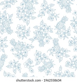 Seamless aloha pattern of hibiscus and pineapple,