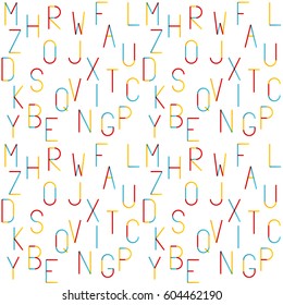Seamless alphabet pattern - thin and tall multicolored letters on white background