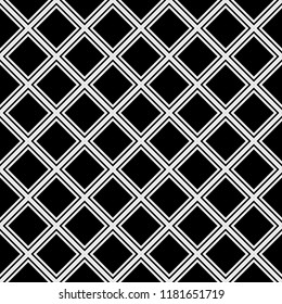 seamless Alternate white diagonal square grid line pattern on black background.