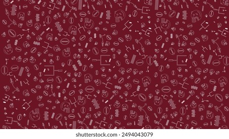 Seamless American Football Pattern with Sports Icons on Burgundy Background