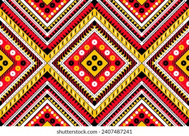Nahtlose amerikanische Muster, Stammbaumstoffe und Teppiche Ethnische Fliesenwiederholungen Abstrakt 
Quadratisches Triangel-Rot-Weiß-Schwarzes Mexiko-Muster
Design für Textile Print-Tapete 