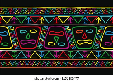 Seamless american tribal national ornament. Black pattern isolated on white background.