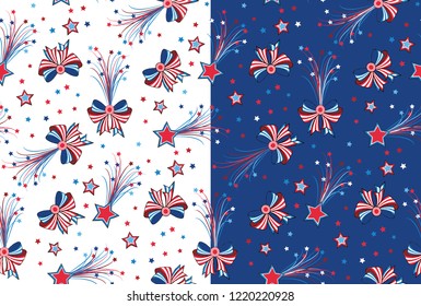 Seamless Americana vector Pattern with Bows and Stars