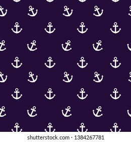 Seamless anchor pattern flat style design icon sign vector illustration. Nautical maritime sea ocean repeat backdrop symbols isolated on dark background.