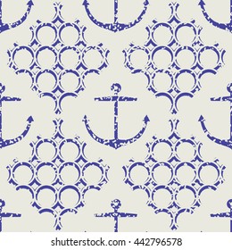 Seamless anchor pattern with grunge texture. Vector illustration. 