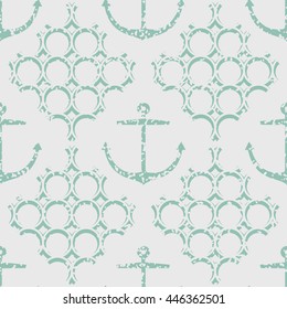 Seamless anchor pattern with grunge texture. Vector illustration. 