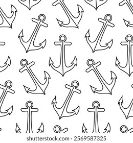 Seamless Anchor Pattern in Minimalist One-Line Design