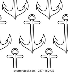 Seamless Anchor Pattern in Minimalist One-Line Design