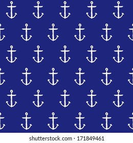 Seamless Anchor Pattern with Navy Blue Color in Doodle Style