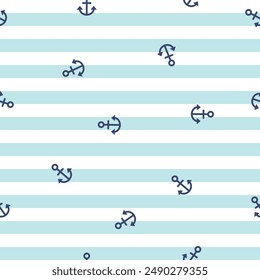 Seamless anchor pattern on navy white and blue background