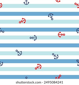 Seamless anchor pattern on navy white and blue background