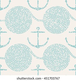 Seamless anchor and rope pattern with grunge texture. Vector illustration