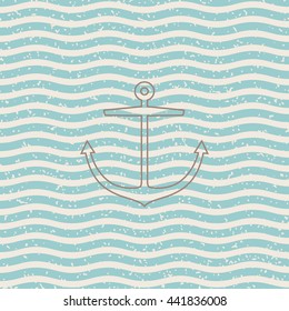 Seamless anchor and wave pattern with grunge texture. Vector illustration.