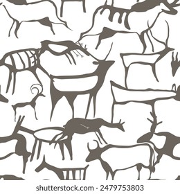 Seamless Ancient Rock Art Vector Illustration