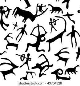Seamless ancient symbols of Petroglyphs background