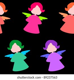 Seamless angel pattern on black background/Angel seamless  background