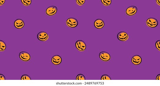 Nahtloses wütendes Polka-Punktmuster. Nette stilisierte Halloween Kürbisse, Jack oder Laternen. Zum Einwickeln von Papier, Urlaubsdekor, Textilien