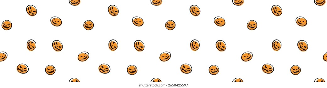 Seamless angry polka dot pattern. Cute stylized Halloween pumpkins, Jack o Lanterns. For wrapping paper, holiday decor, textiles