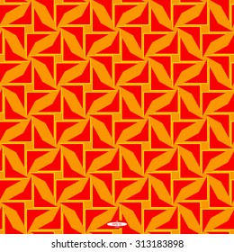 seamless angular abstract dark red pattern with raspberry texture with garnet triangle with abstract yellow line isolated on orange background. vector illustration