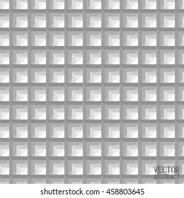 Seamless Angular Black and White Background. Wall Construction. Square Pattern. Triangular Structure Texture. Vector. 3d Illustration