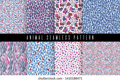 Seamless animal abstract pattern set art. Texture with Hand Painted Crossing Brush Strokes for Print. Fur texture background. Modern graphics.Vector illustration.