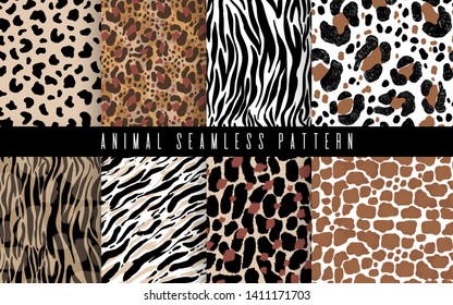 Seamless animal abstract pattern set art. Texture with Hand Painted Crossing Brush Strokes for Print. Fur texture background. Modern graphics.Vector illustration.