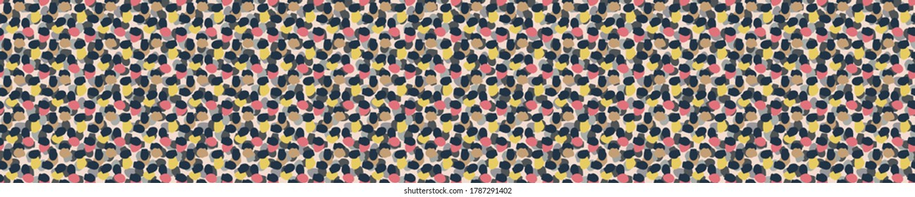 
Seamless animal  camouflage border pattern design. Colorful variegated banner effect. Hand drawn playful shape texture background. Home decor modern ribbon trim camo edging.