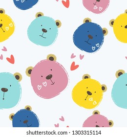 Seamless animal cartoon pattern with cute bear vector illustration for design