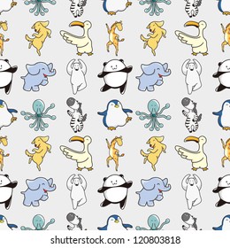 seamless animal dance pattern,cartoon vector illustration