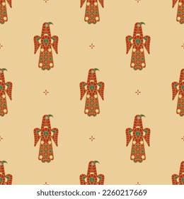 Nahtlose ethnische Muster mit stilisierten Adlervögeln. Mittelalterliches Visigoth-Design aus Spanien. 