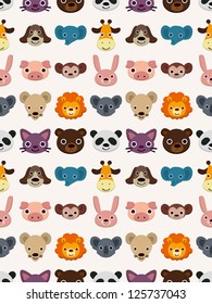 seamless animal face pattern,cartoon vector illustration