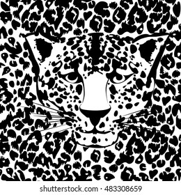 Seamless animal fur pattern vector. Cheetah, leopard tiger head skin texture.