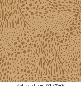 Patrón dibujado a mano sin foco. Textura de manchas de selva con huellas de oro beige salvaje. Ilustración del vector