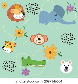 seamless animal kingdom pattern, various animals, children's print