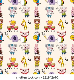 seamless animal music pattern,cartoon vector illustration