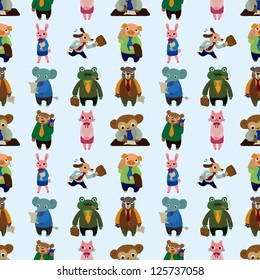 seamless animal office worker pattern,cartoon vector illustration