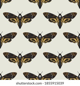 Seamless animal pattern with African death's head hawkmoth butterflies. Acherontia atropos.