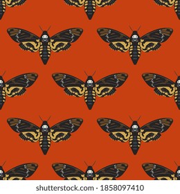 Seamless animal pattern with African death's head hawkmoth butterflies. Acherontia atropos.